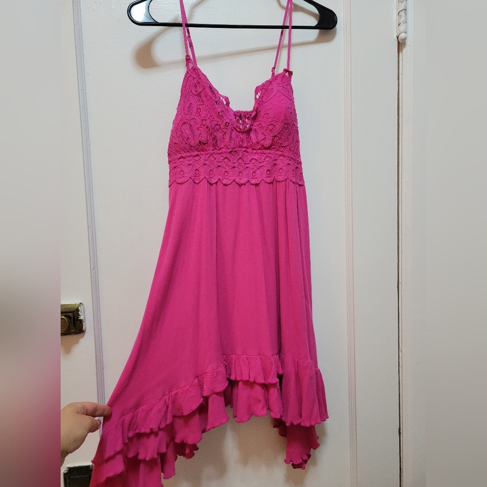 Limelush Fuschia Sleveless Dress with Crochet Lace Details